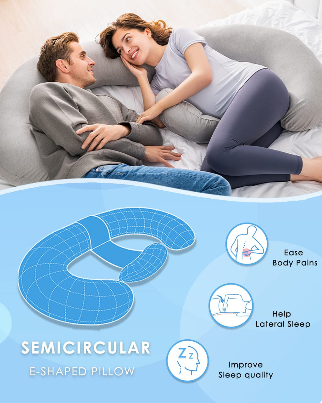 QUEEN ROSE Cooling Pregnancy Pillows, E Shaped Maternity Pillow for Sleeping, with Extra Wedge Pillow for Belly Support, 60 Inch Full Body Pillow, Pink
