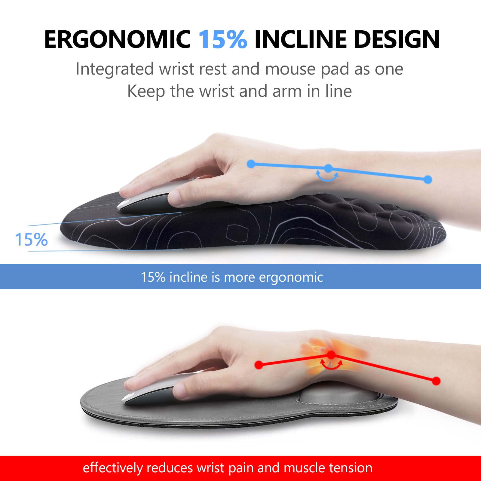 Ergonomic Mouse Pad with Wrist Support and Keyboard Wrist Rest Set | Memory Foam Wrist Cushion, Non-Slip PU Base, Massage Design, Relieves Wrist Pressure for Work, Gaming & Office Use