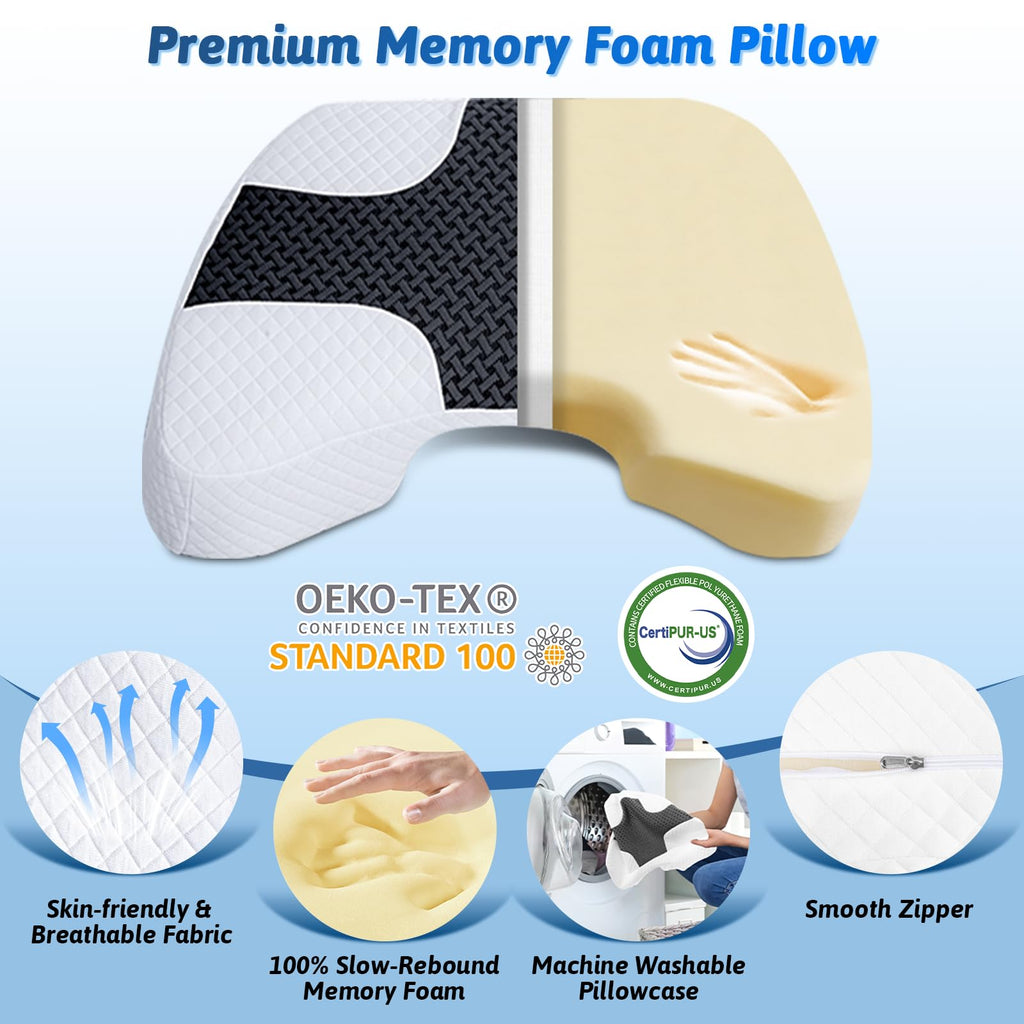 Side Sleeper Pillow with Arm Hole, Shoulder Relief System, Arm Pillow for Neck and Shoulder Pain, Premium Memory Foam, Suitable for Side, Back and Stomach Sleepers - Grey, 6in Height