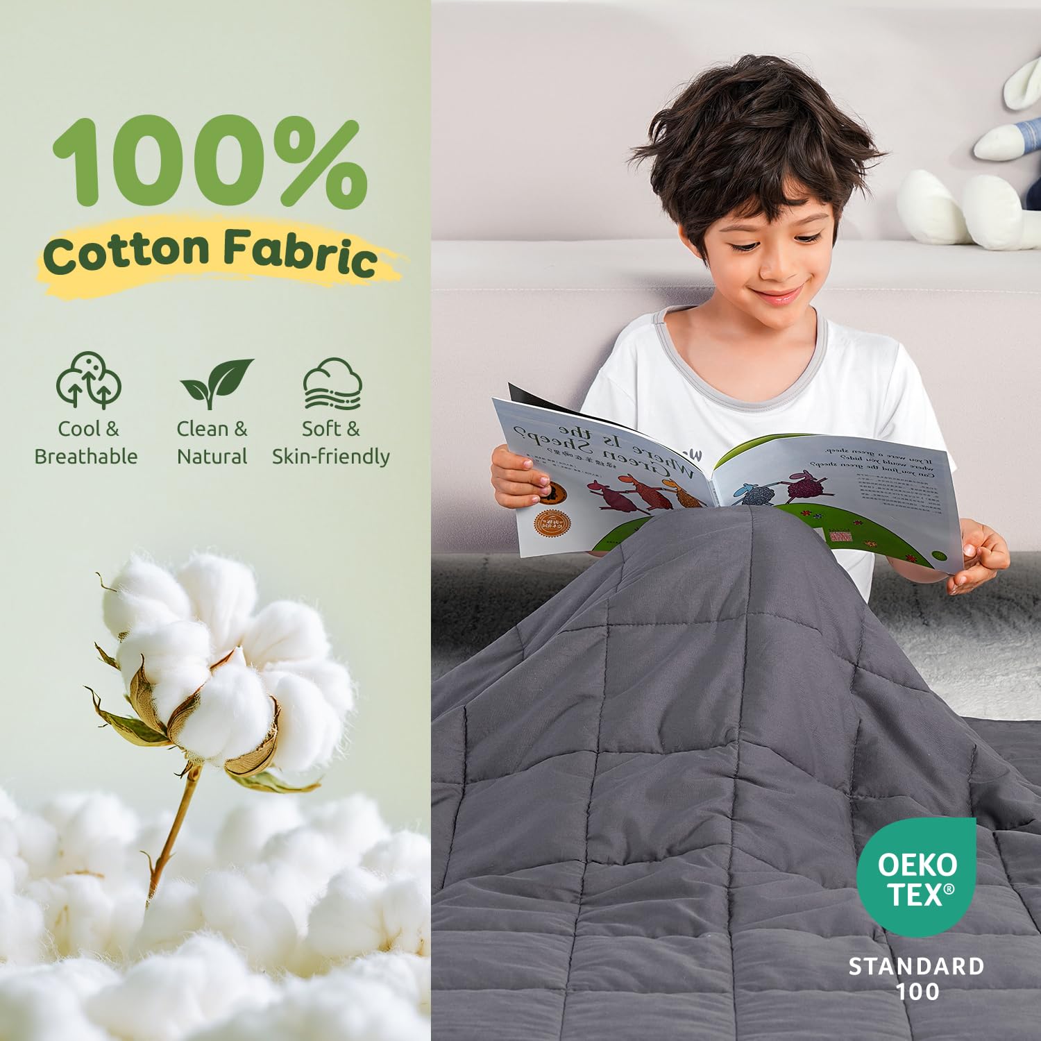 Sivio Weighted Blanket - All-Natural 100% Cotton Weighted Blanket 5 lbs 36 x 48 inches, Washable Breathable Heavy Blanket for Calm Sleeping for Home and School Nap, Blue Dinosaur