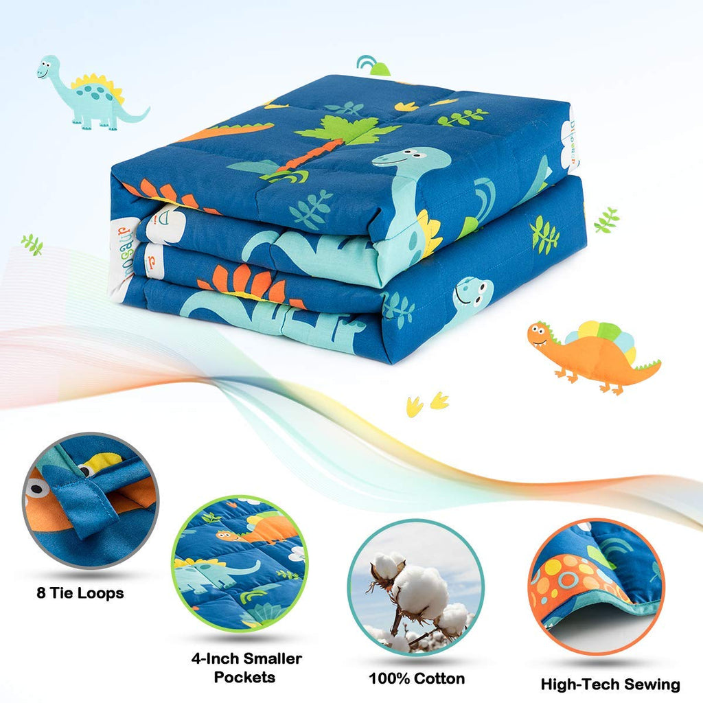 Sivio Weighted Blanket - All-Natural 100% Cotton Weighted Blanket 5 lbs 36 x 48 inches, Washable Breathable Heavy Blanket for Calm Sleeping for Home and School Nap, Blue Dinosaur