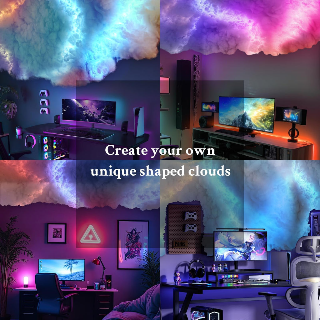 FUSLITE , 3D Thundercloud LED Light Cotton Lightning Cloud Colorful Atmosphere Night Light, DIY Creative Cloud Lights Gaming Room Garage Club Bar dj Party Light,16 Feet