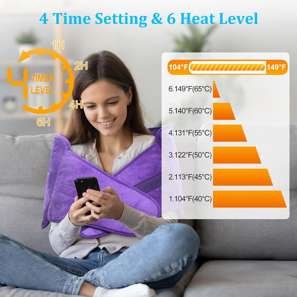 Heating Pad for Period Cramps Back Pain Electric Heating Pad Menstrual Lower Back Neck Shoulders Pain Relief 6-Hour Auto Off 12x24 Heated Pad + 20" Belt 4 Timer 6 Heat Level Wrap (Purple)