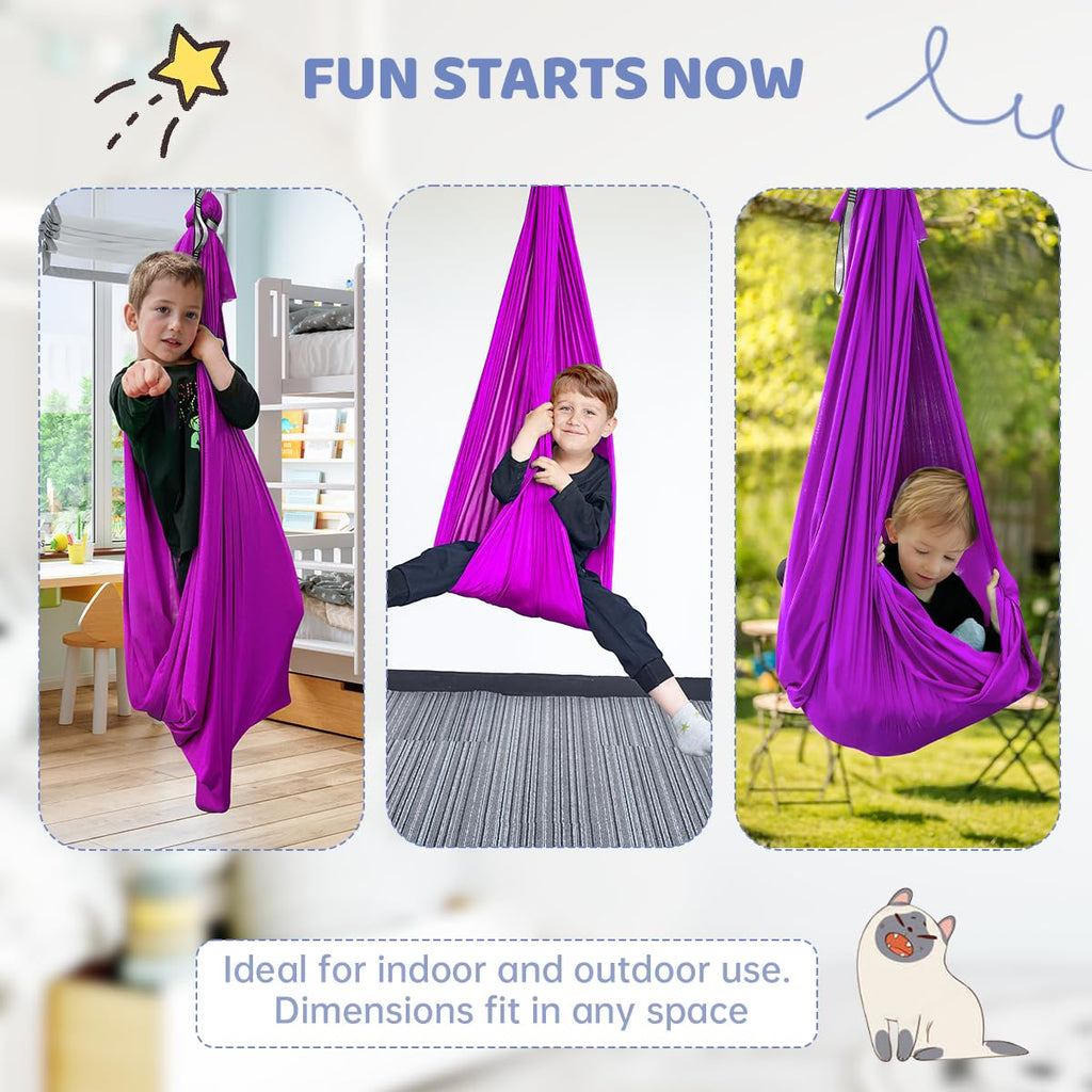 Aokitec Sensory Swing for Kids with Special Needs, Indoor Kids Swing Cuddle Hammock Chair Adjustable Aerial Swing for Children with Autism, ADHD, Asperger, Sensory Integration(Blue)