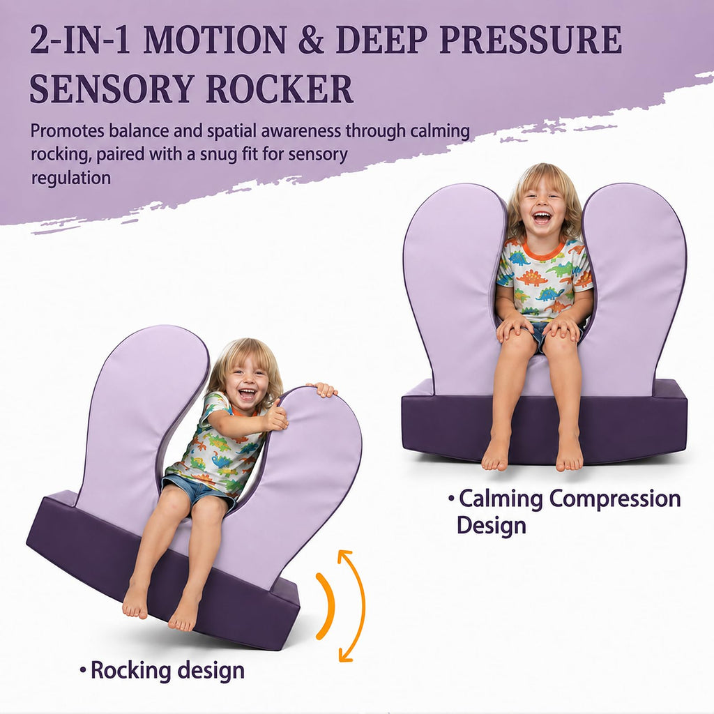 Sensory Chair for Kids, Squeeze & Rock, PU, Emotional Regulation & Focus | Calming Compression Rocker for Autism ADHD, Supportive High-Density Foam, Fit for Reading Corner, Playroom, Therapy Room