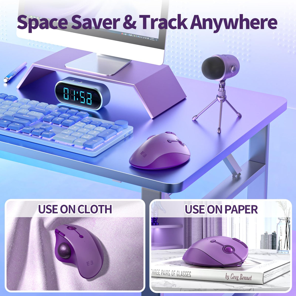 seenda Wireless Trackball Mouse, Ergonomic Bluetooth Rollerball Mouse Rechargeable, 3 Device Connection Optical Mice Adjustable DPI Thumb Control Mice Compatible for PC/Laptop/Windows/Mac - Pink
