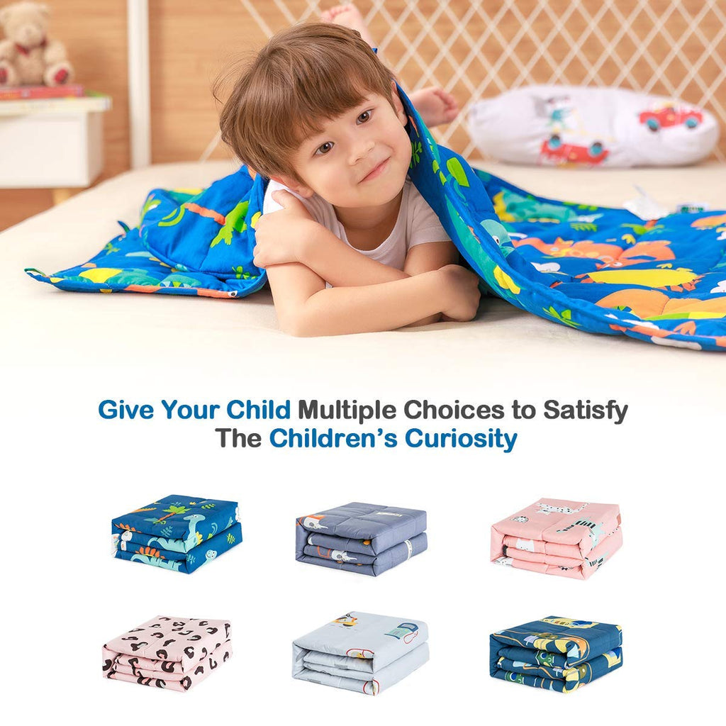 Sivio Weighted Blanket - All-Natural 100% Cotton Weighted Blanket 5 lbs 36 x 48 inches, Washable Breathable Heavy Blanket for Calm Sleeping for Home and School Nap, Blue Dinosaur