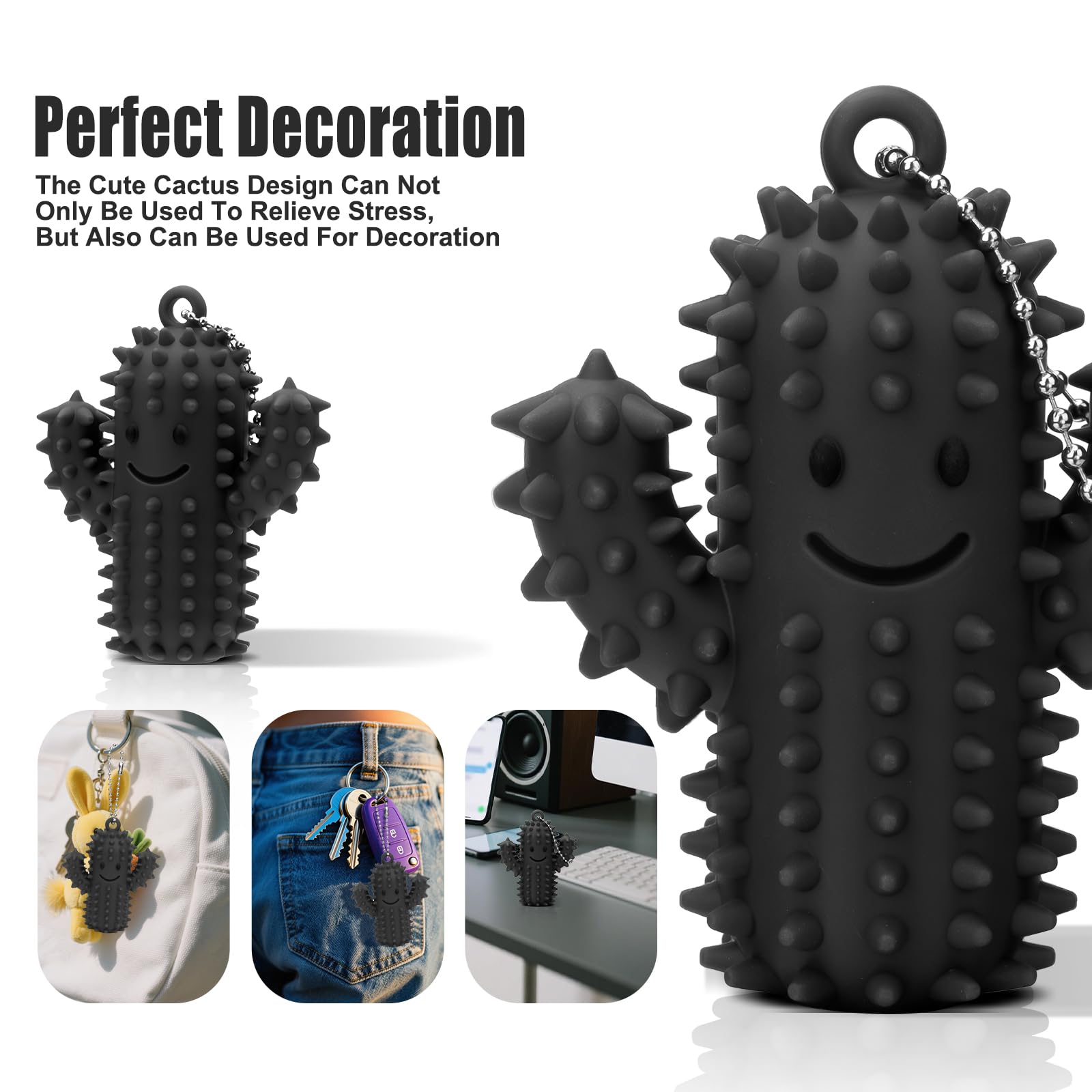 2Pcs Little Ouchies Pain Fidget, Silicone Cactus Pain Stim Fidget Toy for Adults, Little Ouchies Grippie Spiky Stim Tool Keychain for Hard Spiky Sensory Toys Anxiety Relief Fun Gifts, Black