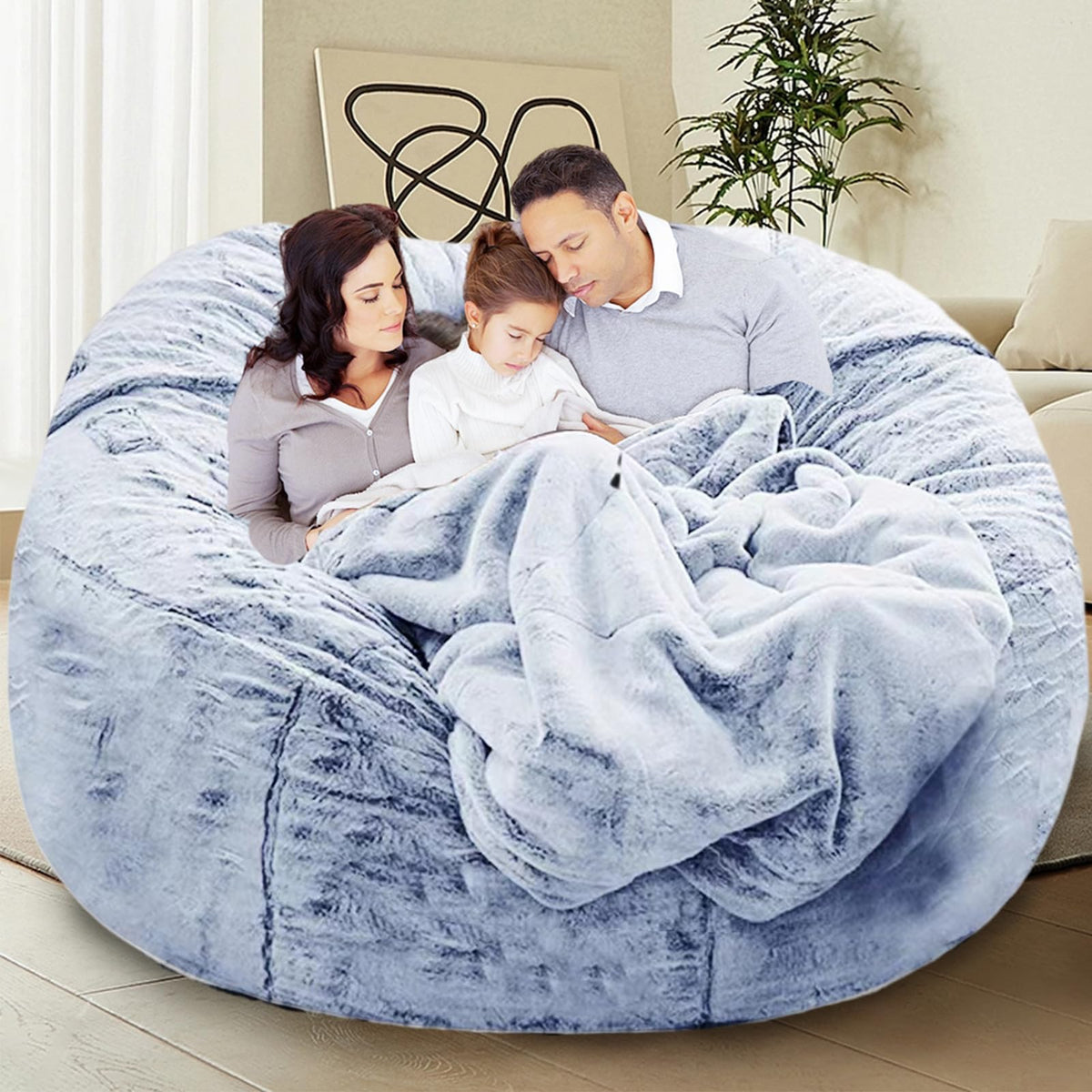 HDMLDP Bean Bag Chair for Adults Kids Without Filling Comfy Fluffy Giant Round Beanbag Lazy Sofa Cover for Reading Chair Floor Chair, 6FT, Grey