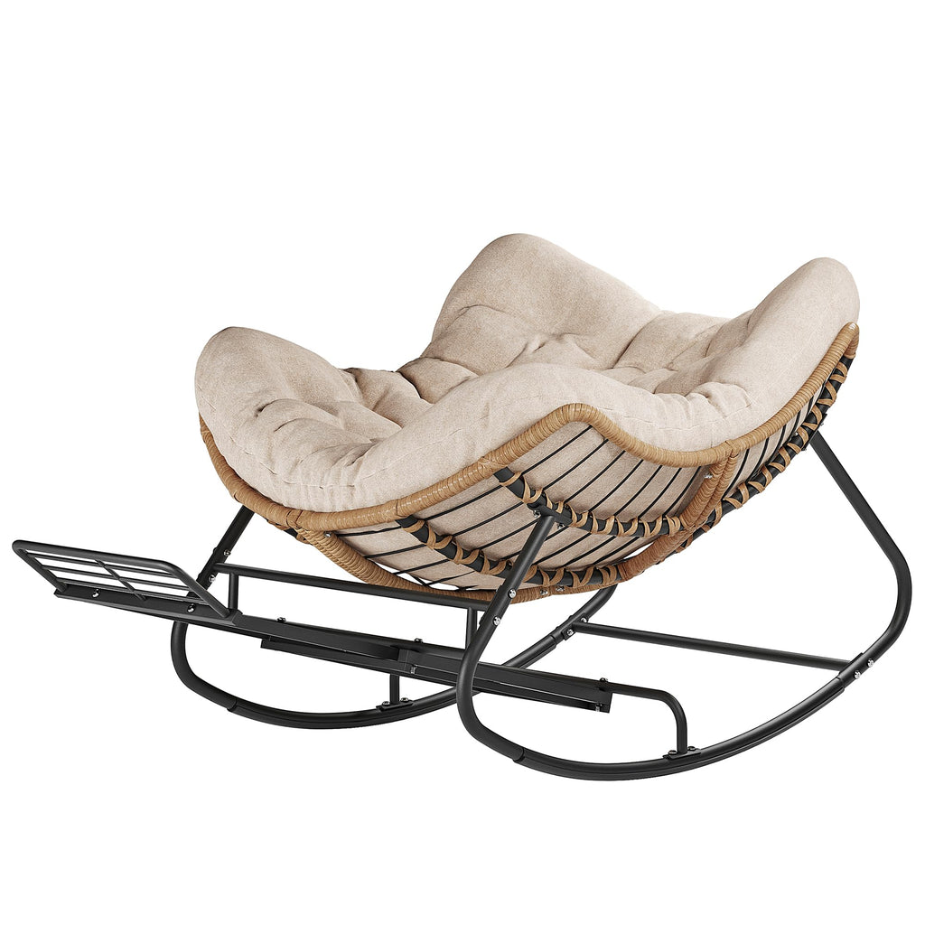 SWITTE Papasan Rocking Chair Outdoor, Oversized Patio Egg Chair with Thick Cushion, Indoor Wicker Lounge Rocker Bed for Balcony, Porch, Garden, Dark Gray