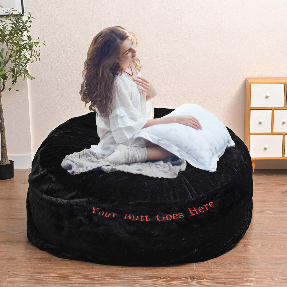 HDMLDP Bean Bag Chair for Adults Kids Without Filling Comfy Fluffy Giant Round Beanbag Lazy Sofa Cover for Reading Chair Floor Chair, 6FT, Grey