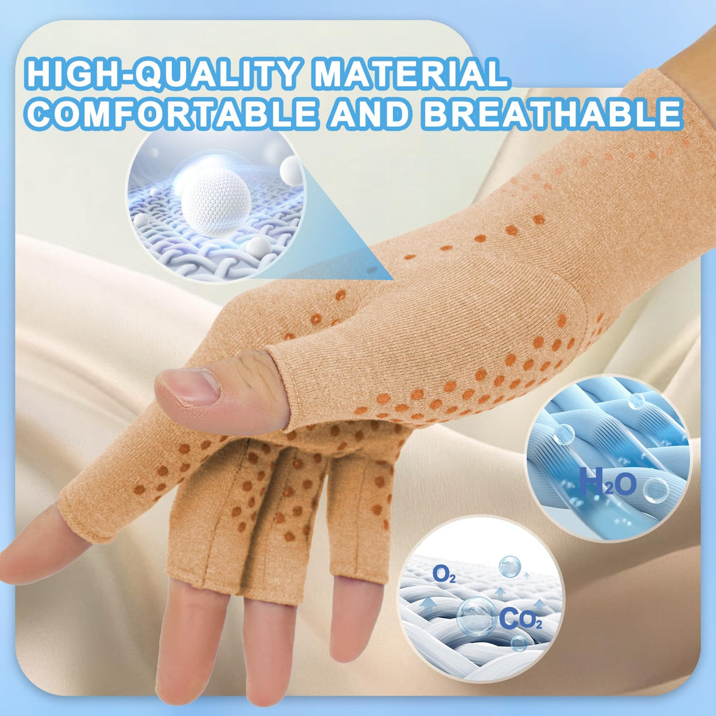 DRNAIETY 2-Pair Arthritis Compression Gloves- for Hand Arthritis, Carpal Tunnel Pain, Rheumatoid Arthritis, RSI, Fingerless, Anti-Slip, Breathable Gloves for Men & Women, Typing, Daily Use(M Brown)