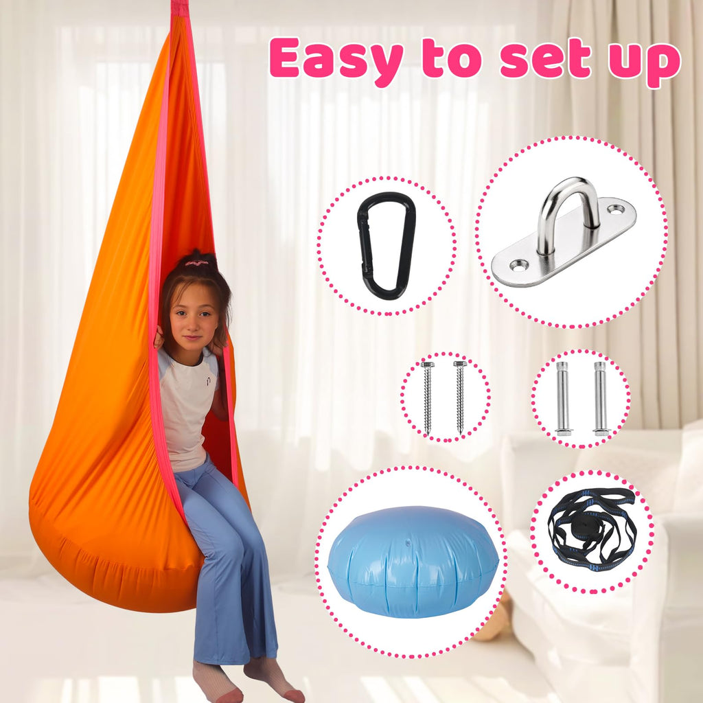 Sensory Pod Swing for Kids | Hammock Chair Seat, Inflatable Cushion, Includes Hardware Hanger Kit for Aspergers Autism ADHD