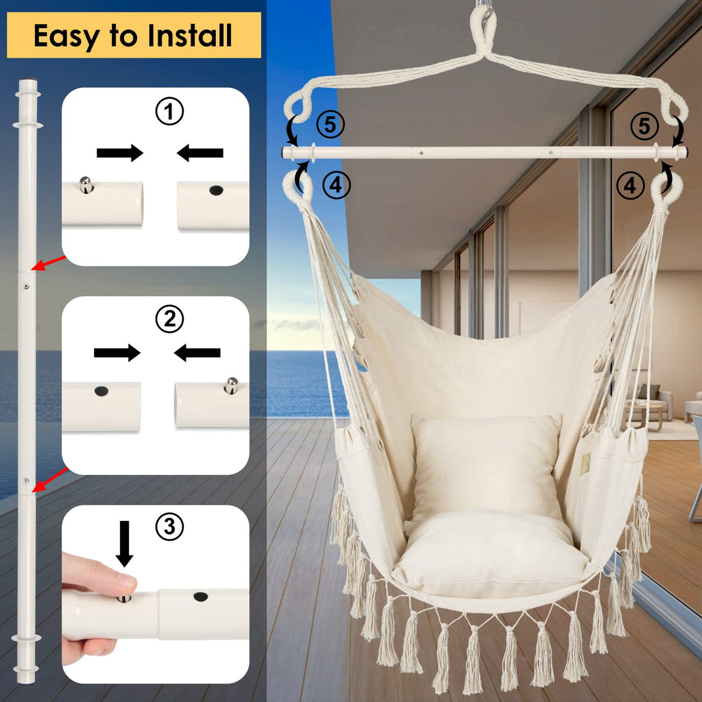 Y- STOP Hammock Chair Hanging Rope Swing Chair, Max 500 Lbs, 2 Seat Cushions Included, Removable Steel Spreader Bar with Anti-Slip Rings, Hardware kit-for Indoor Outdoor(Dark Grey)