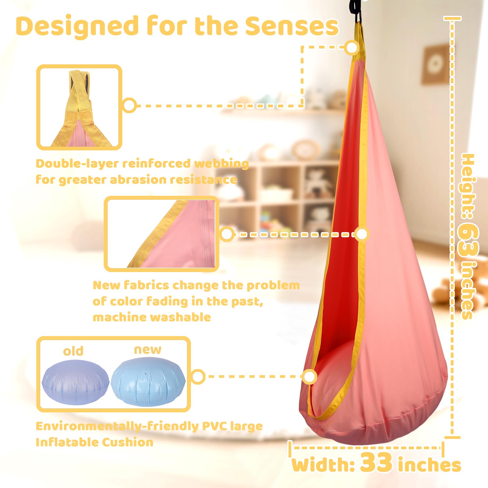 Sensory Pod Swing for Kids | Hammock Chair Seat, Inflatable Cushion, Includes Hardware Hanger Kit for Aspergers Autism ADHD