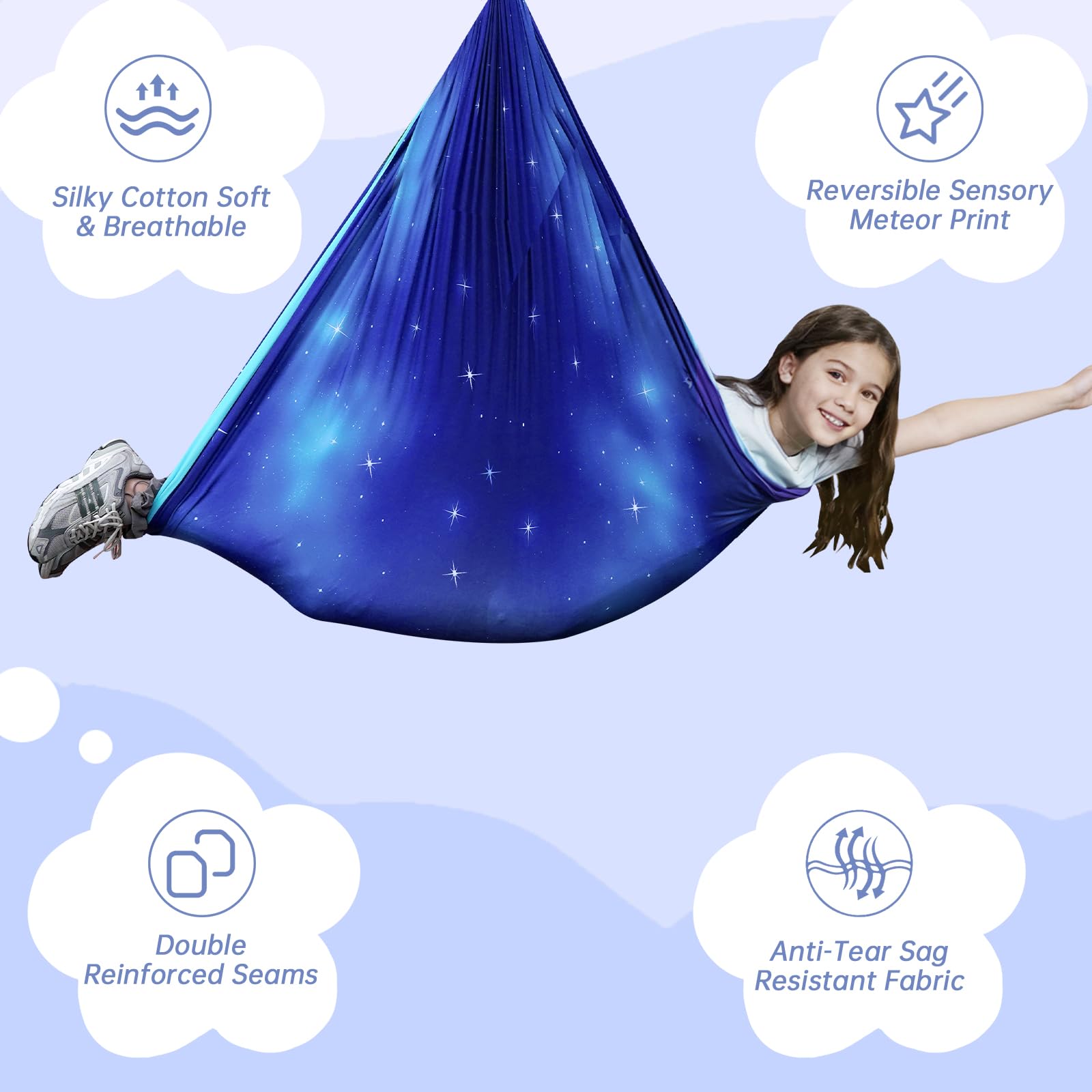 Aokitec Sensory Swing for Kids with Special Needs, Indoor Kids Swing Cuddle Hammock Chair Adjustable Aerial Swing for Children with Autism, ADHD, Asperger, Sensory Integration(Blue)