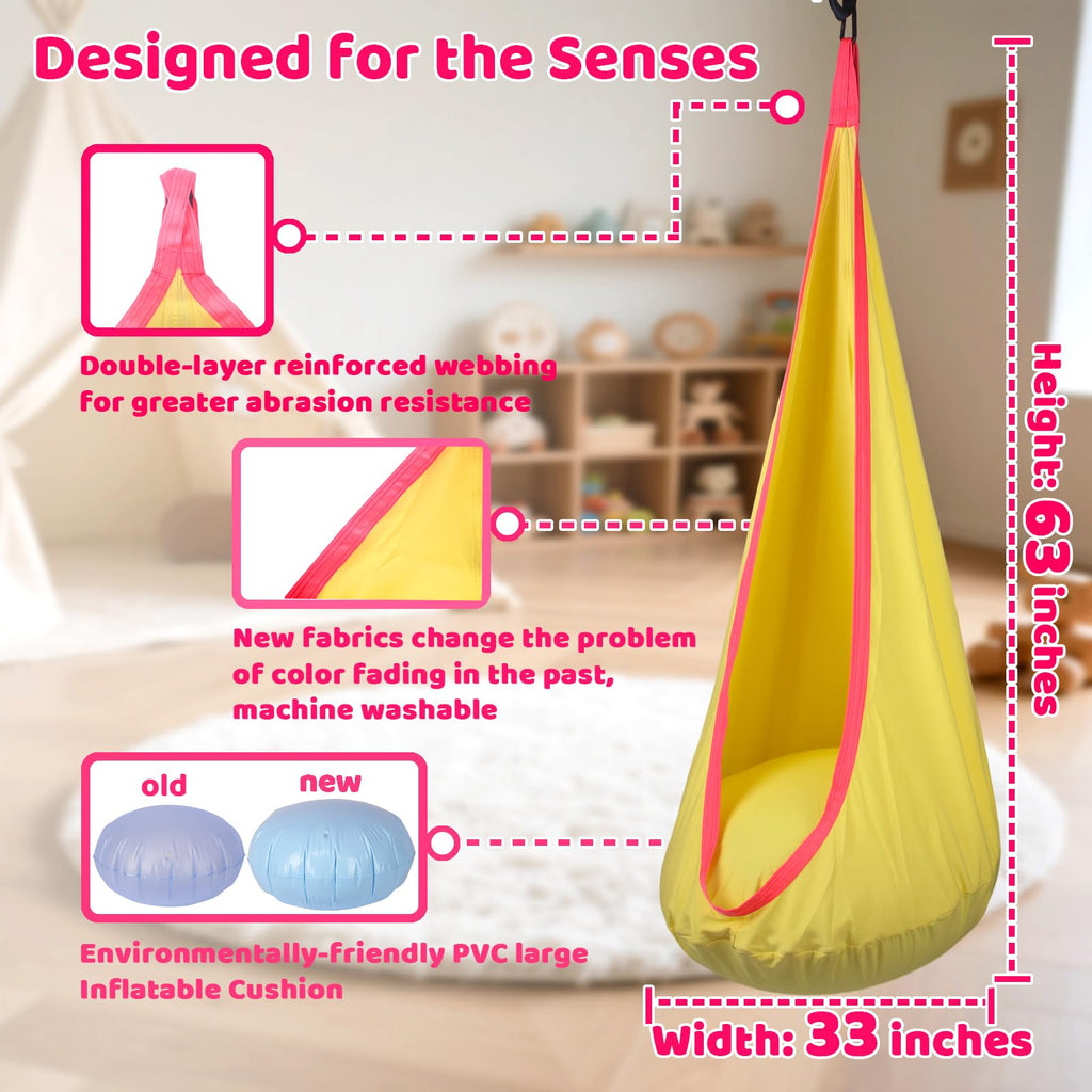 Sensory Pod Swing for Kids | Hammock Chair Seat, Inflatable Cushion, Includes Hardware Hanger Kit for Aspergers Autism ADHD