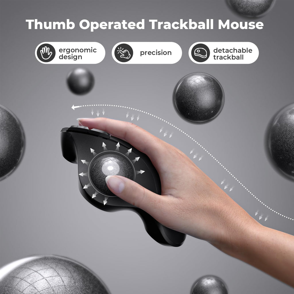 seenda Wireless Trackball Mouse, Ergonomic Bluetooth Rollerball Mouse Rechargeable, 3 Device Connection Optical Mice Adjustable DPI Thumb Control Mice Compatible for PC/Laptop/Windows/Mac - Pink