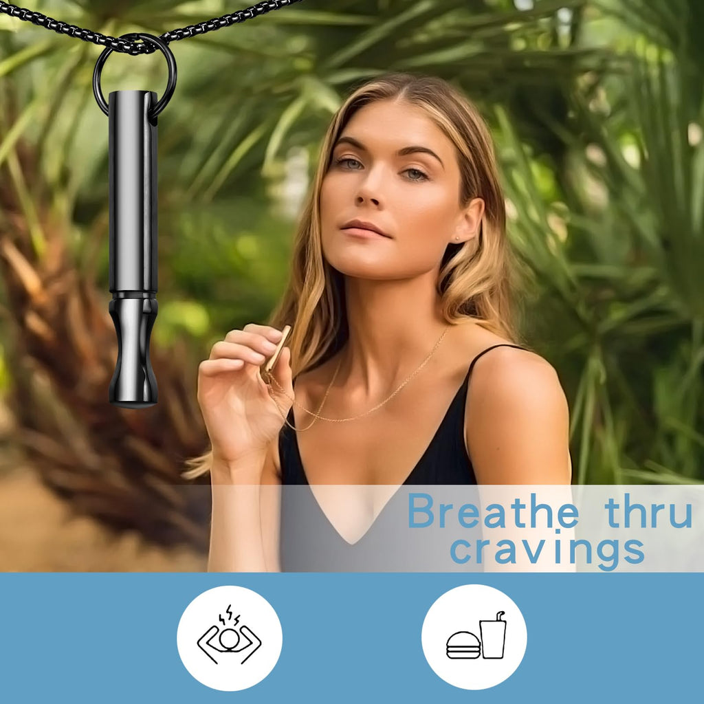 Mindfulness Breathing Necklace Stress Relief Pendant | Stainless Steel, Anxiety Breathe, Stop Smoking Necklace for Women Men