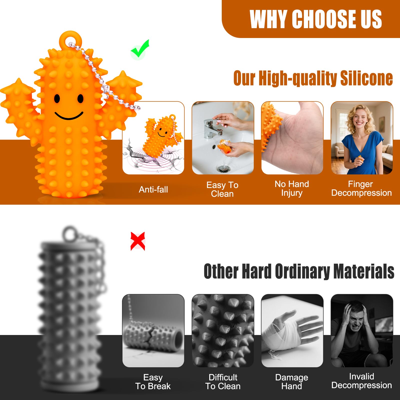 2Pcs Little Ouchies Pain Fidget, Silicone Cactus Pain Stim Fidget Toy for Adults, Little Ouchies Grippie Spiky Stim Tool Keychain for Hard Spiky Sensory Toys Anxiety Relief Fun Gifts, Black