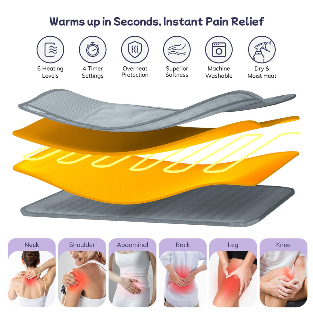 Heating Pad for Period Cramps, Upgraded Wrap Heating Pad for Back Pain Relief, Large 12''x 24''Heat Pad +26" Belt Adjustable 4 Timer 6 Heat Level Auto Shut Off, Christmas Birthday Gifts for Women Mom