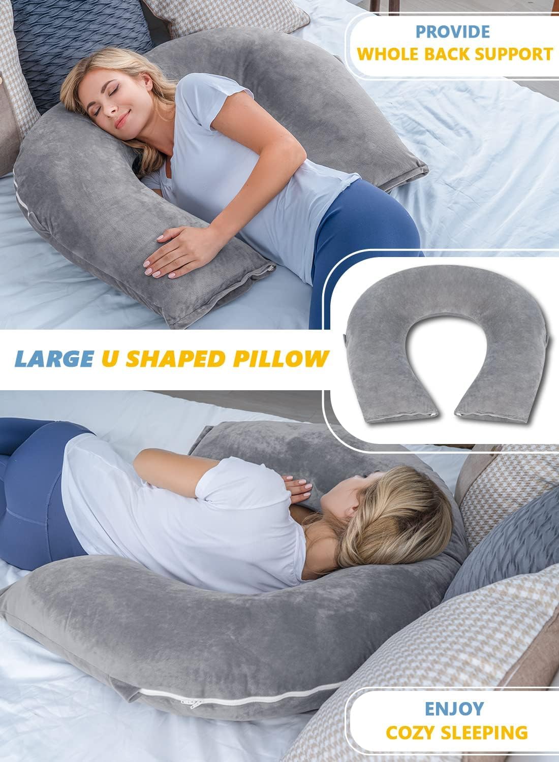 INSEN Reading Pillow, Back Pillow for Sitting in Bed for Reading, Nurse & Relax, Reading Pillow for Adults, Moms & Kids, Sit Up Pillow for Bed (Grey, 45in)
