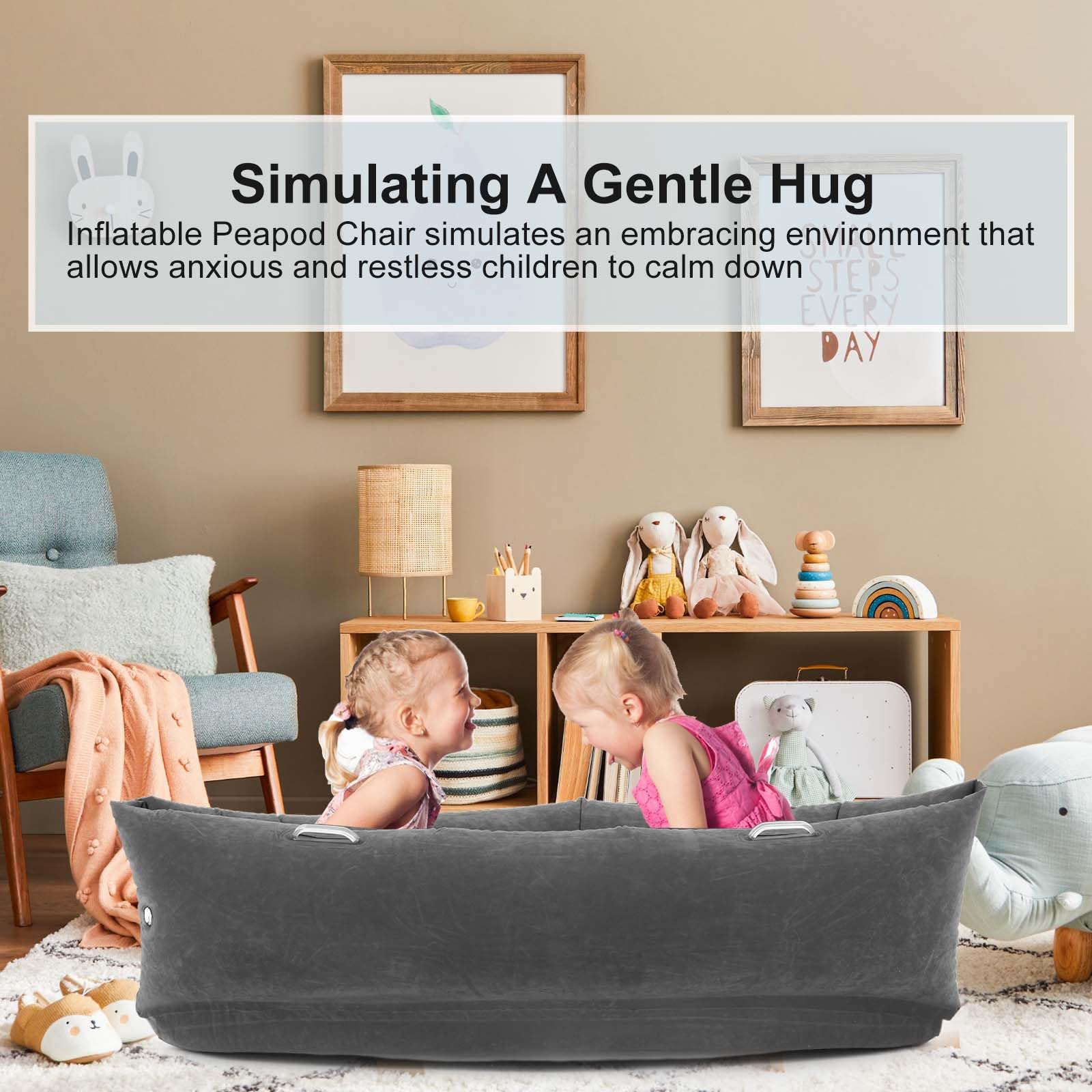 Namalu Extra Large 80/60inch Comfy Peapod Sensory Chair for Kids Gift for Reading Corner Inflatable Classroom Furniture Sensory Toys for Kids Children with Autism(Gray,80 Inch)