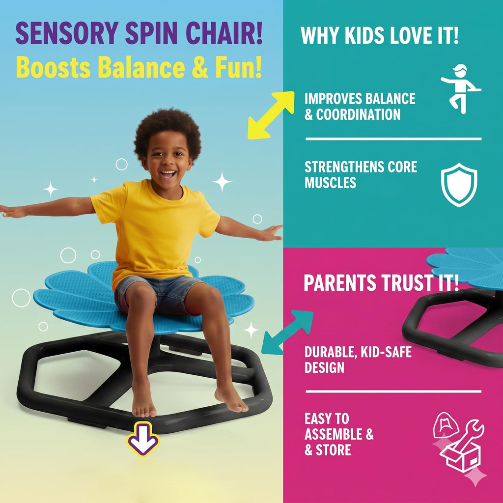 Spinning Chair for Autistic Kids,Sensory Swivel Chair, 220LBS Weight Capacity, Sensory Toy for ADHD & Autism 3-6 Years Children,Training Body Coordination, Metal Base Non-Slip Design (Red)