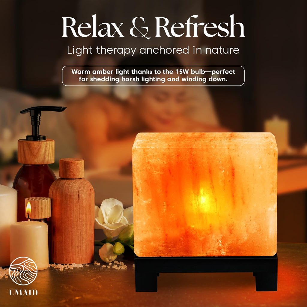 UMAID Himalayan Salt Lamp Bowl with 6 Himalayan Salt Massage Stones, Dimmable Pink Rock Salt Lamp for Bedroom, Office Desk & Meditation Room, Spa Decor, Relaxation Home Decor Gifts for Men & Women