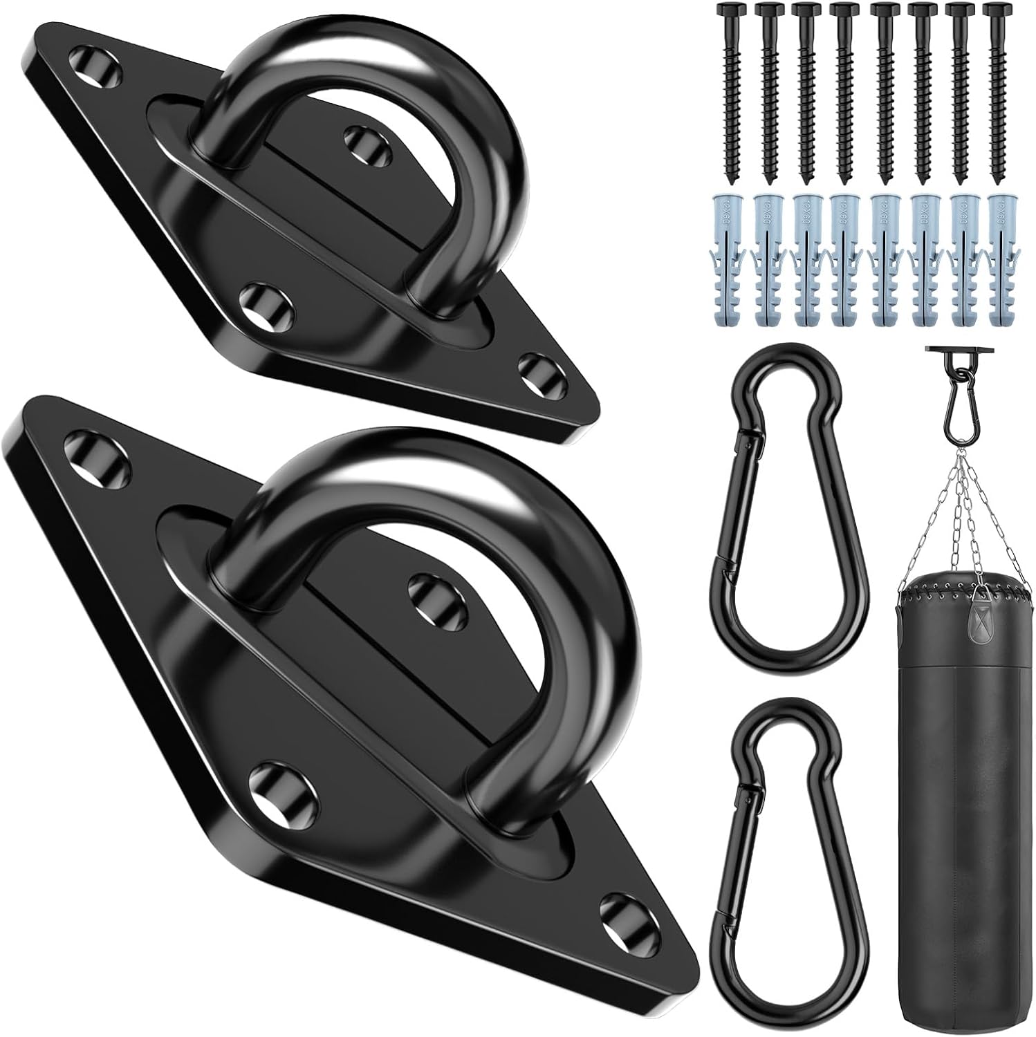 Morzejar Heavy Duty Black Hammock Hooks Screws Bolts Included, Over 1700 lb Rust-Resistant Swing Hook Hardware, M10 Hanging Kit for Porch Yoga Seat Trapeze (Indoor/Outdoor)