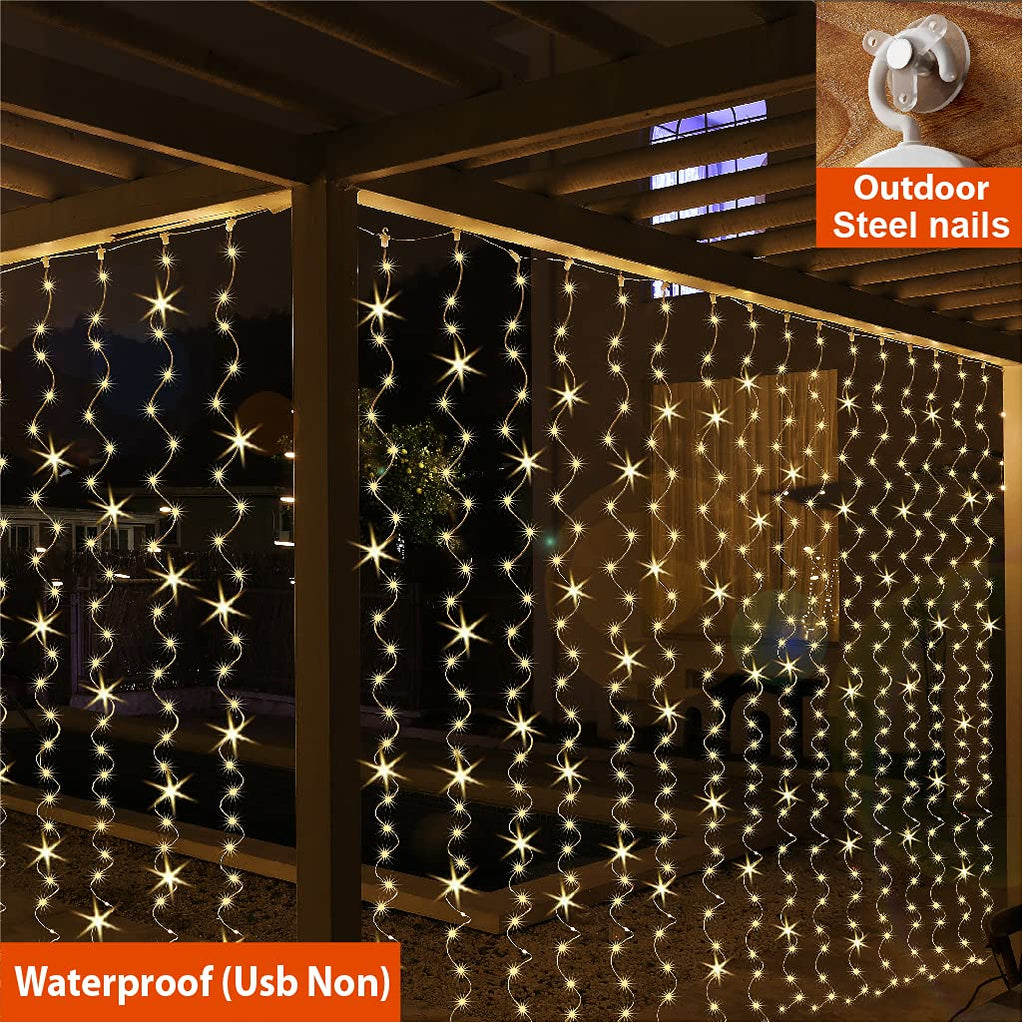 ZSJWL 300 LED Curtain Fairy Lights with Remote, 8 Modes 9.8 × 9.8 Ft Curtain String Light USB Plug in, Twinkle Silver Wire Lights for Bedroom Window Chrismas Wedding Party, Warm White