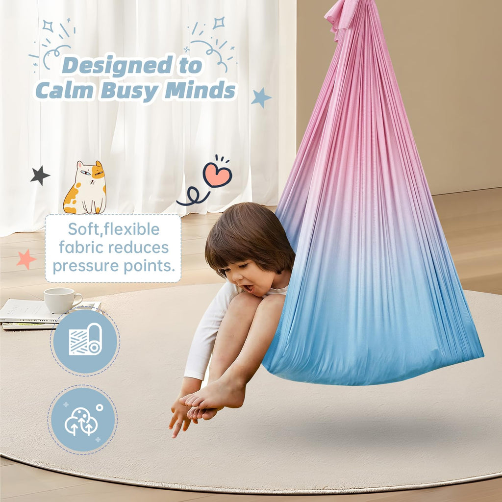 Aokitec Sensory Swing for Kids with Special Needs, Indoor Kids Swing Cuddle Hammock Chair Adjustable Aerial Swing for Children with Autism, ADHD, Asperger, Sensory Integration(Blue)