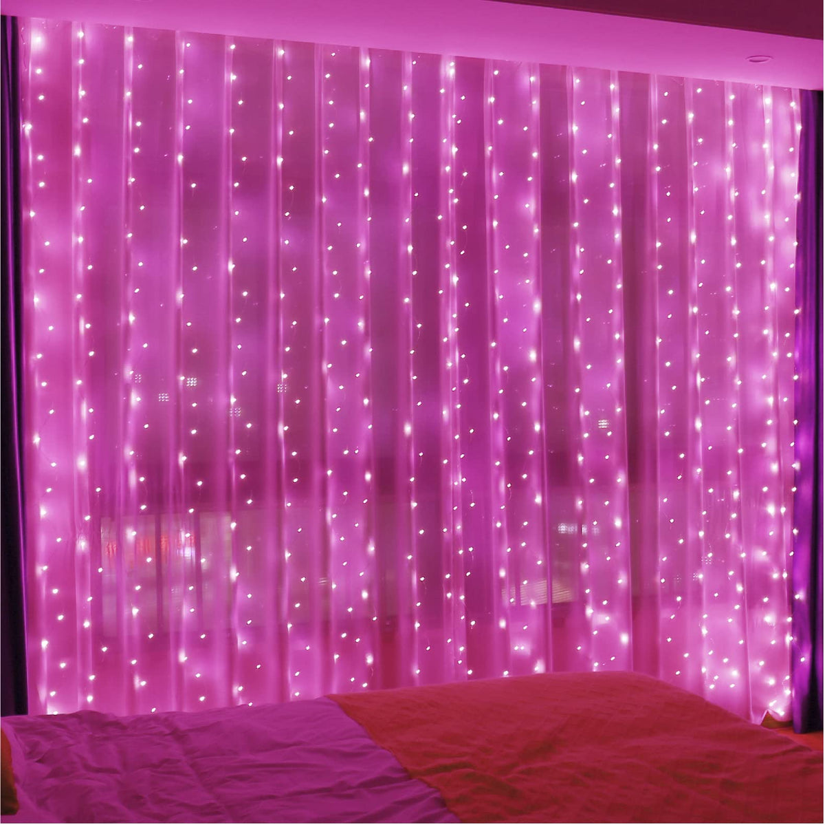 ZSJWL 300 LED Curtain Fairy Lights with Remote, 8 Modes 9.8 × 9.8 Ft Curtain String Light USB Plug in, Twinkle Silver Wire Lights for Bedroom Window Chrismas Wedding Party, Warm White