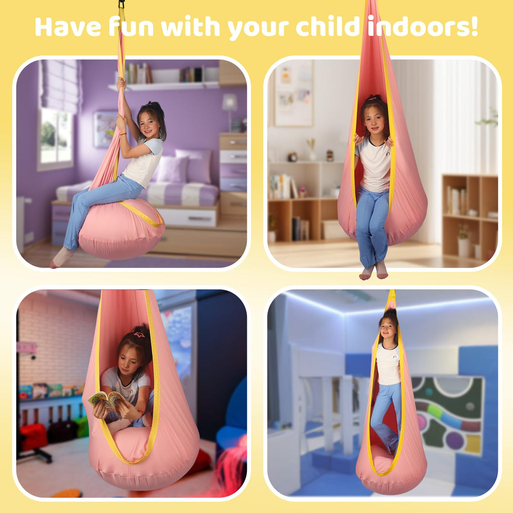 Sensory Pod Swing for Kids | Hammock Chair Seat, Inflatable Cushion, Includes Hardware Hanger Kit for Aspergers Autism ADHD