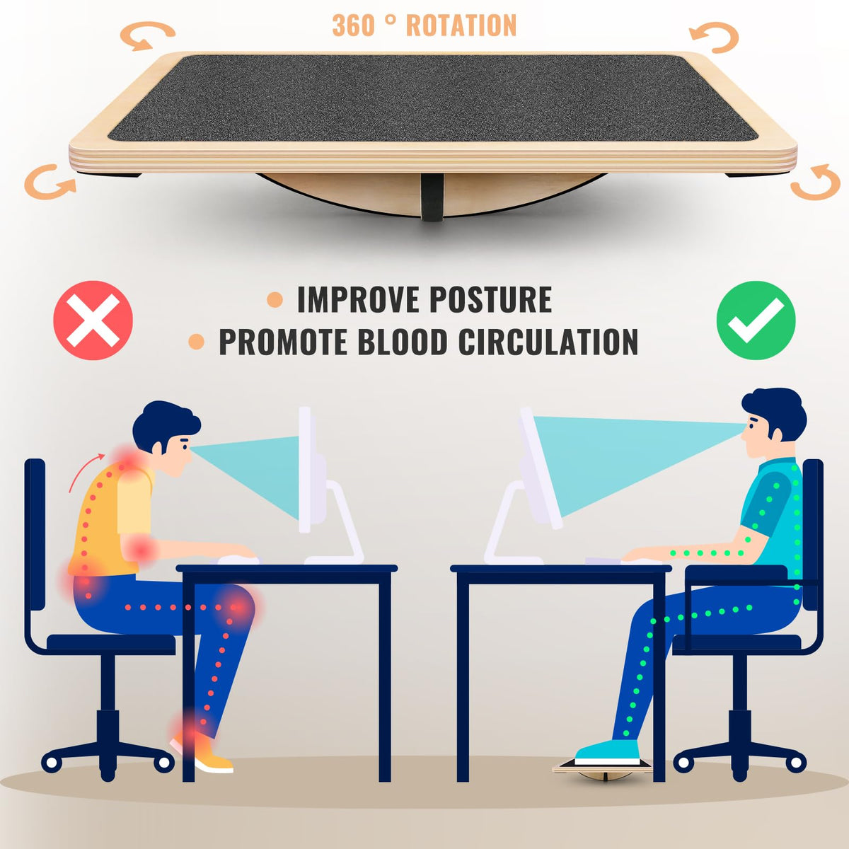 Balance Board Professional Wobble Board for Adults Anti-Slip 350LBS Balance Boards for Physical Therapy Standing Desk Core Strength Wooden Balance Board Rocker Board