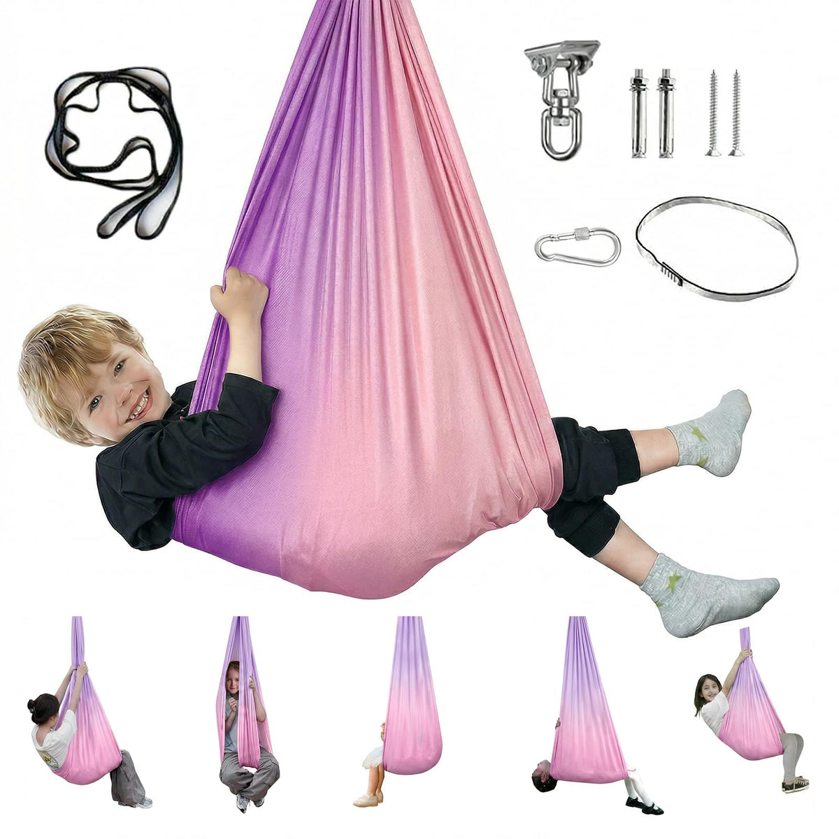 Aokitec Sensory Swing for Kids with Special Needs, Indoor Kids Swing Cuddle Hammock Chair Adjustable Aerial Swing for Children with Autism, ADHD, Asperger, Sensory Integration(Blue)