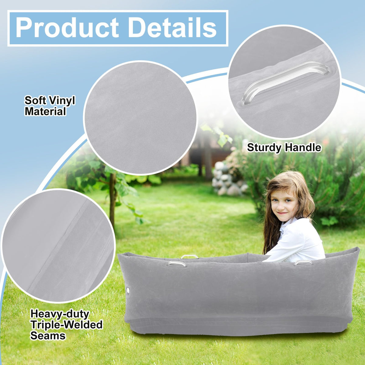 Namalu Extra Large 80/60inch Comfy Peapod Sensory Chair for Kids Gift for Reading Corner Inflatable Classroom Furniture Sensory Toys for Kids Children with Autism(Gray,80 Inch)