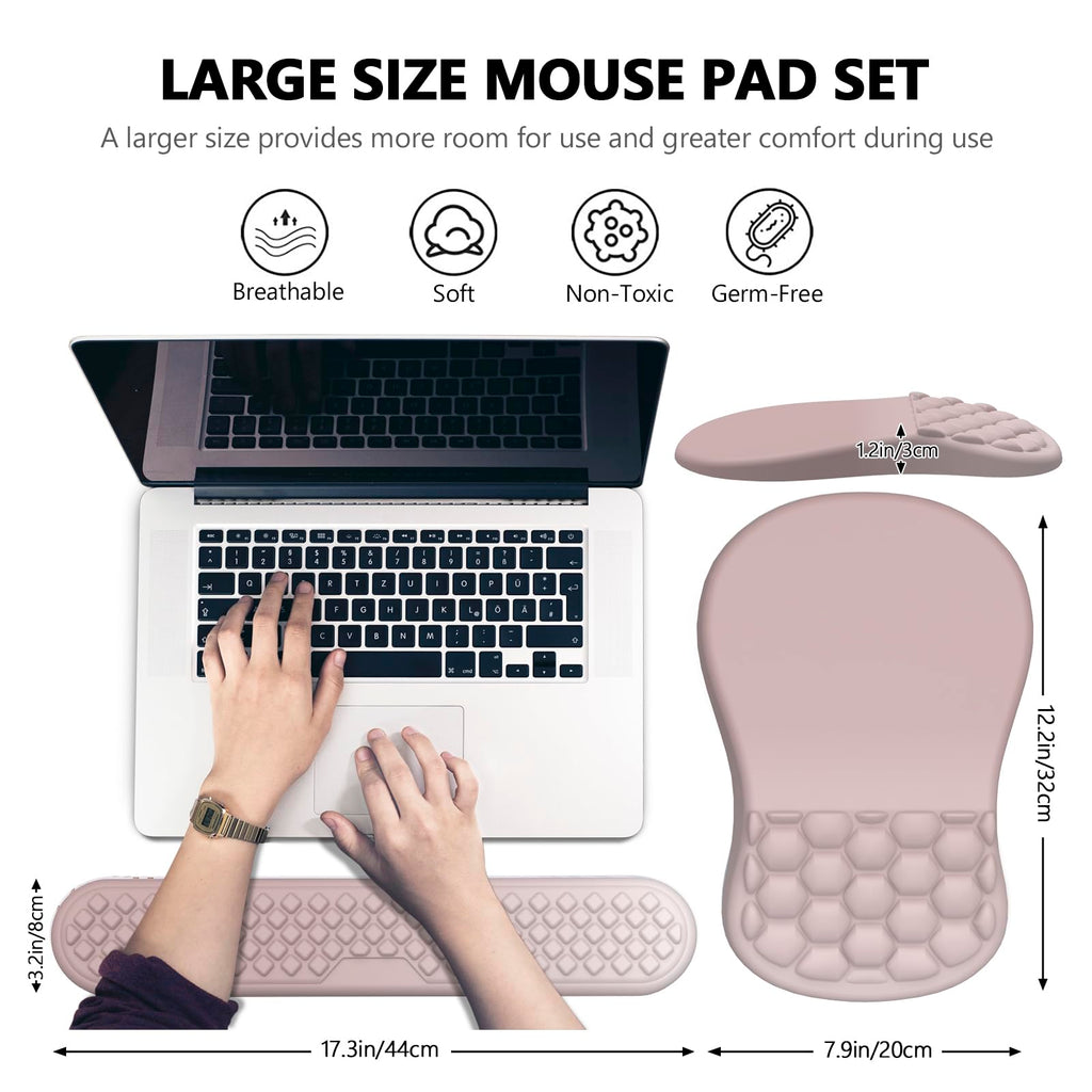 Ergonomic Mouse Pad with Wrist Support and Keyboard Wrist Rest Set | Memory Foam Wrist Cushion, Non-Slip PU Base, Massage Design, Relieves Wrist Pressure for Work, Gaming & Office Use