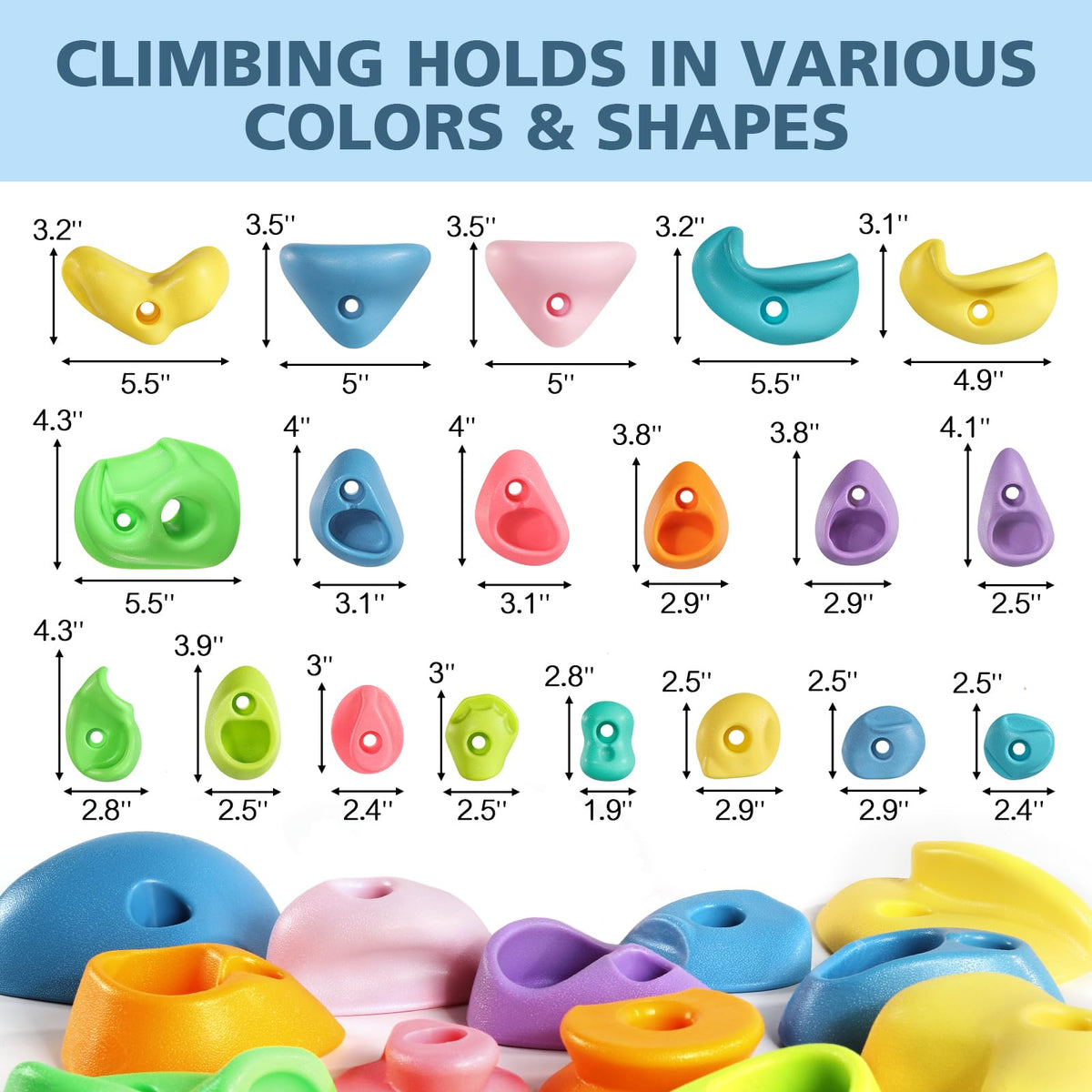 TOPNEW 32 Rock Climbing Holds Multi Size for Kids, Adult Rock Wall Holds Climbing Rock Wall Grips for Indoor and Outdoor Playground Play Set - Includes 2 Inch Mounting Hardware
