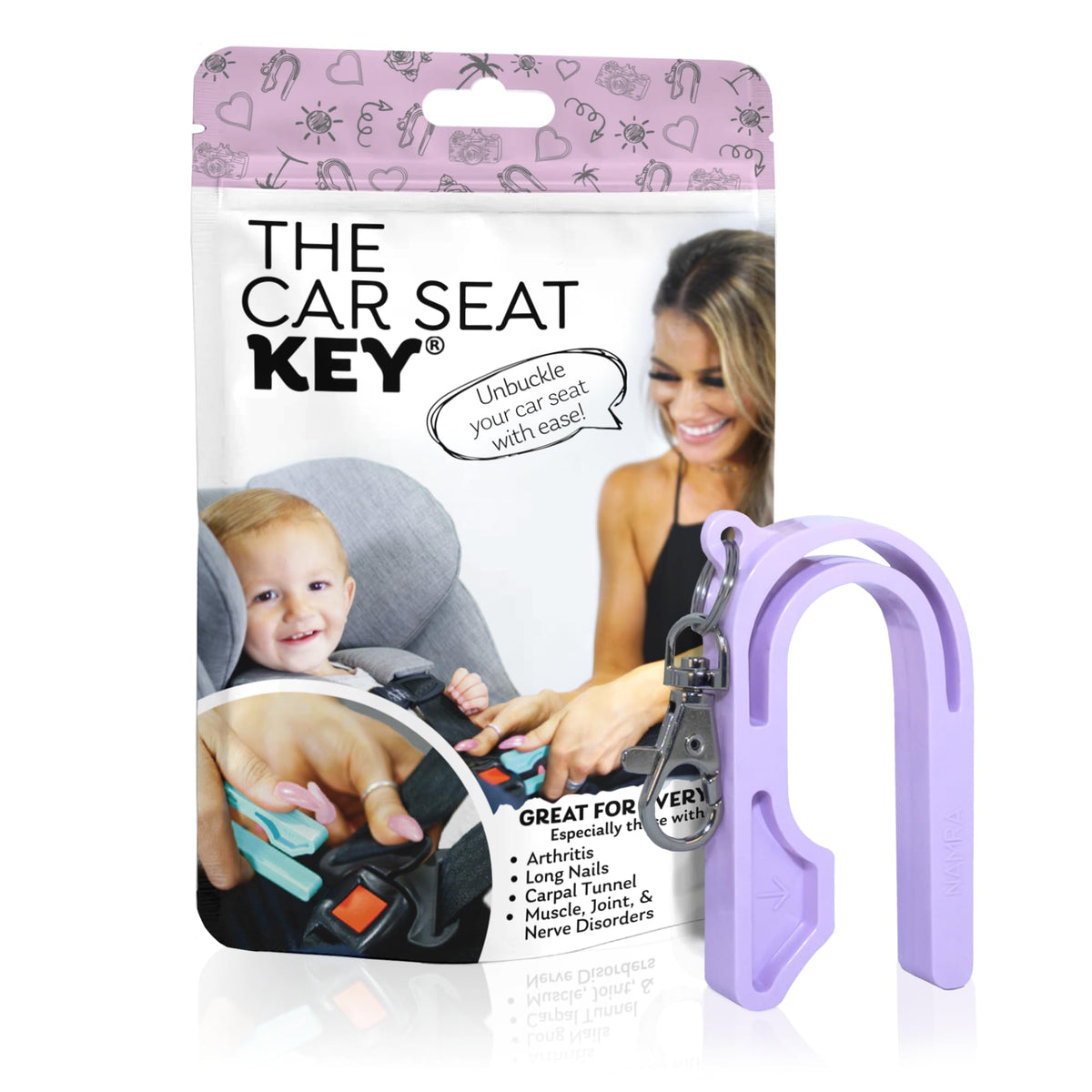 The Car Seat Key - Original Car Seat Key Chain Buckle Release Tool - Easy Unbuckle Opener Aid for Nails, Parents, Grandparents & Older Children by NAMRA Made in USA (Black)