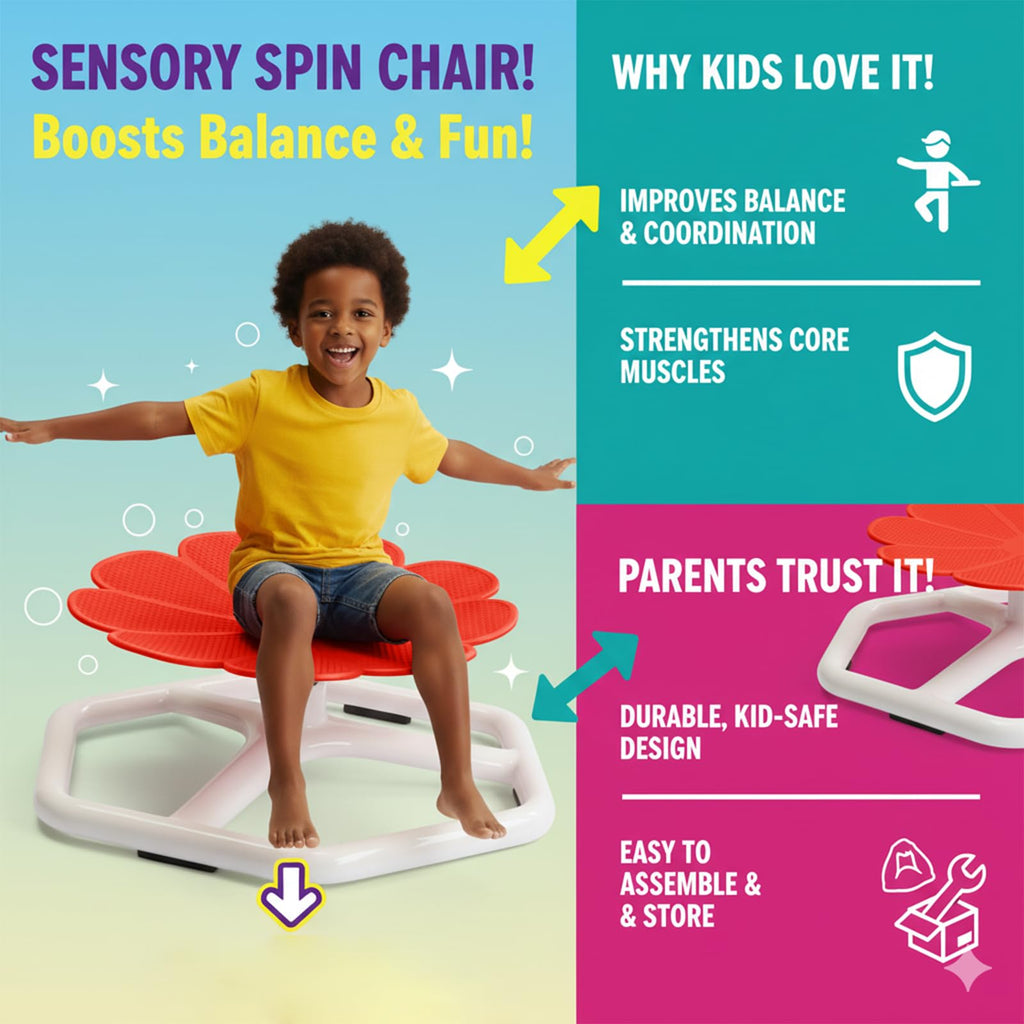Spinning Chair for Autistic Kids,Sensory Swivel Chair, 220LBS Weight Capacity, Sensory Toy for ADHD & Autism 3-6 Years Children,Training Body Coordination, Metal Base Non-Slip Design (Red)