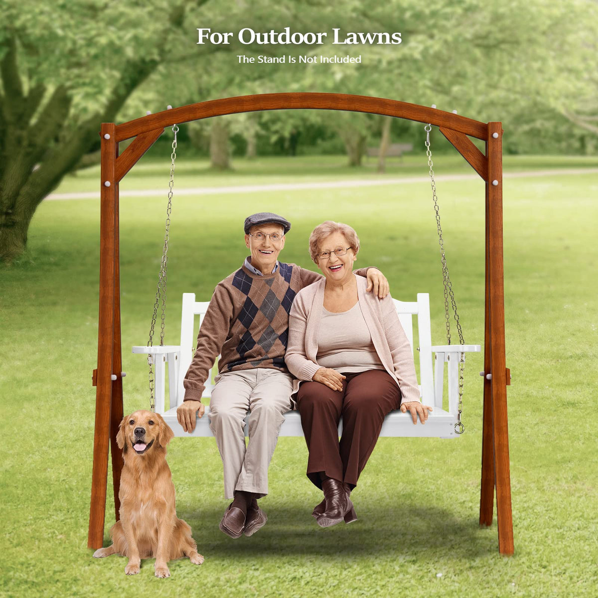VINGLI Heavy Duty 880 LBS 5 FT Patio Wooden Porch Swing Outdoor with Upgraded Adjustable Chains, Outdoor Hanging Swing Bench for Garden, Yard, Balcony (5 FT, Brown)