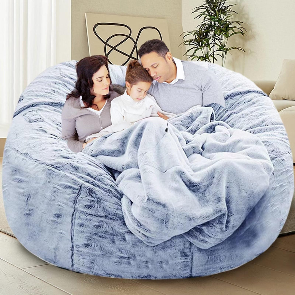 HDMLDP Bean Bag Chair for Adults Kids Without Filling Comfy Fluffy Giant Round Beanbag Lazy Sofa Cover for Reading Chair Floor Chair, 6FT, Grey