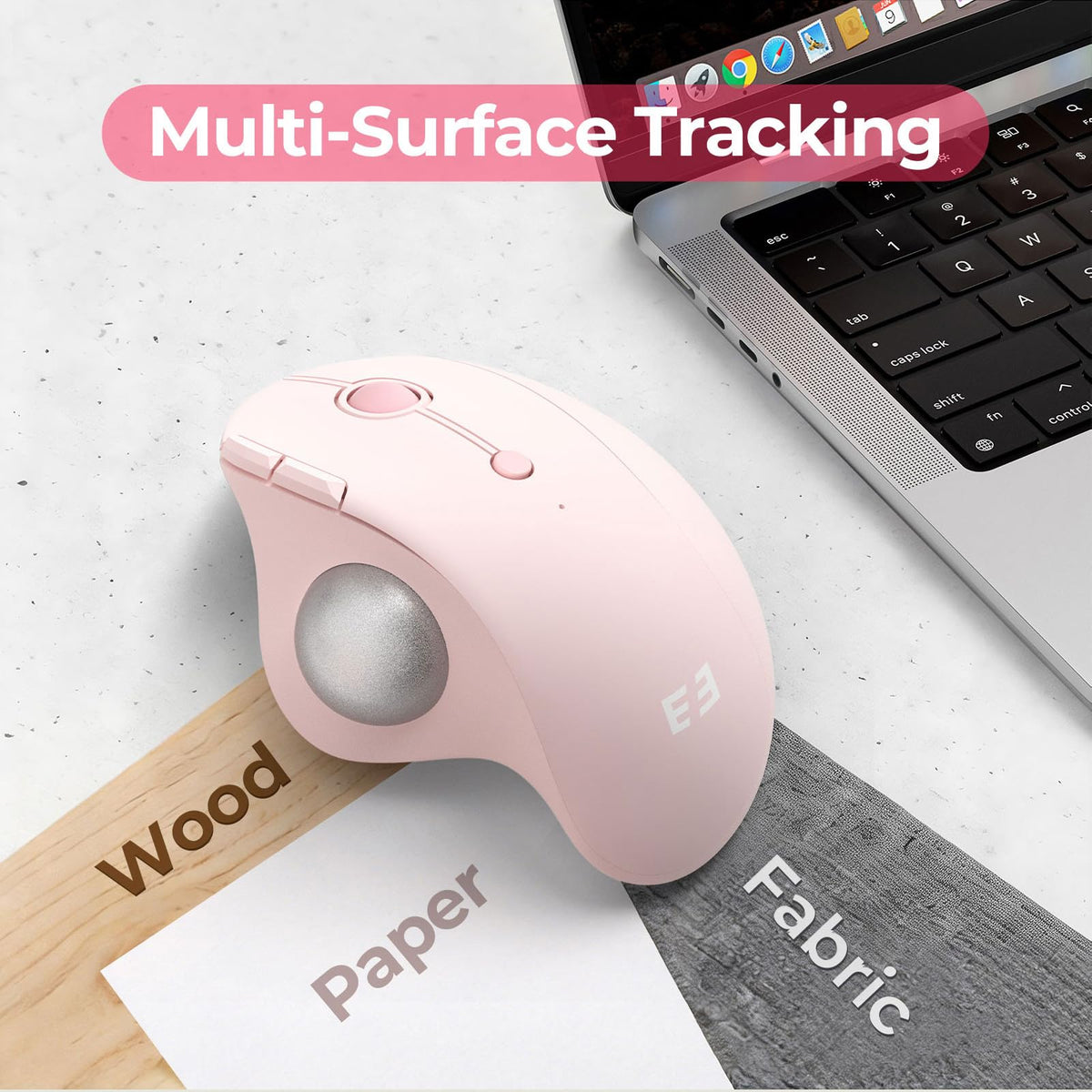 seenda Wireless Trackball Mouse, Ergonomic Bluetooth Rollerball Mouse Rechargeable, 3 Device Connection Optical Mice Adjustable DPI Thumb Control Mice Compatible for PC/Laptop/Windows/Mac - Pink