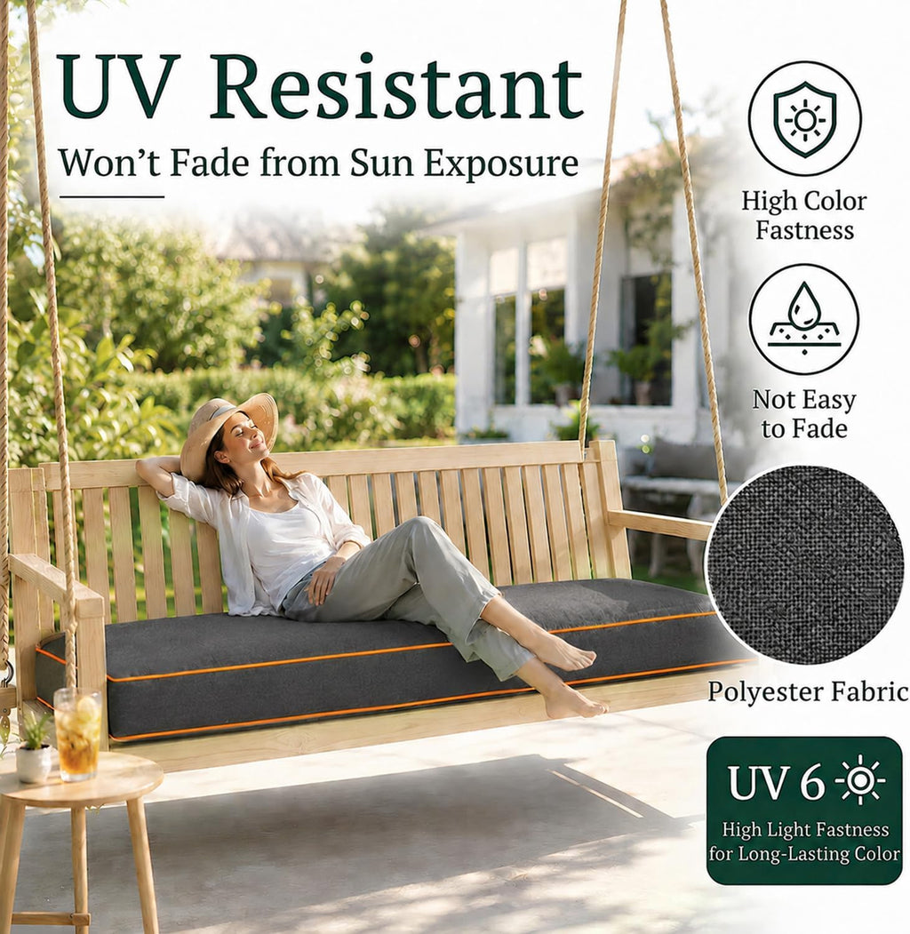 Twin Size Outdoor Daybed Swing Cushion Cover,Patio Porch Twin Mattress Bolster Pillow Fitted Sheet Cover Waterproof for Outdoor Hanging Porch Swing Bed (6, Dark Gray-White Piping)