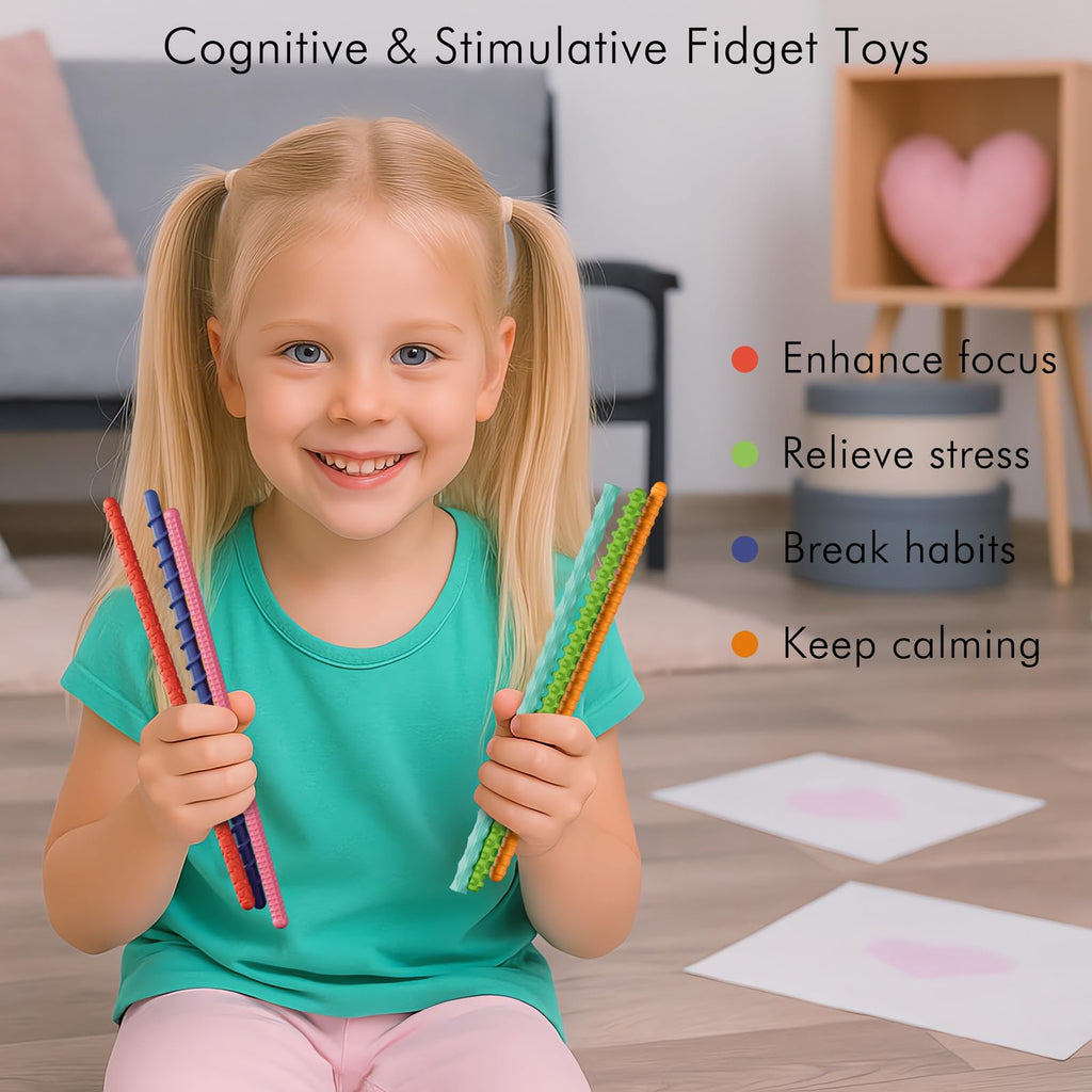 Sensory Fidget Toys for Kids Adults,6PCS Flexible Fidget Sticks for Stress Anxiety Autistic ADHD, Calm Down Travel Airplane Classroom Students Prizes Toys, Stocking Stuffers for Teens Boys Girls