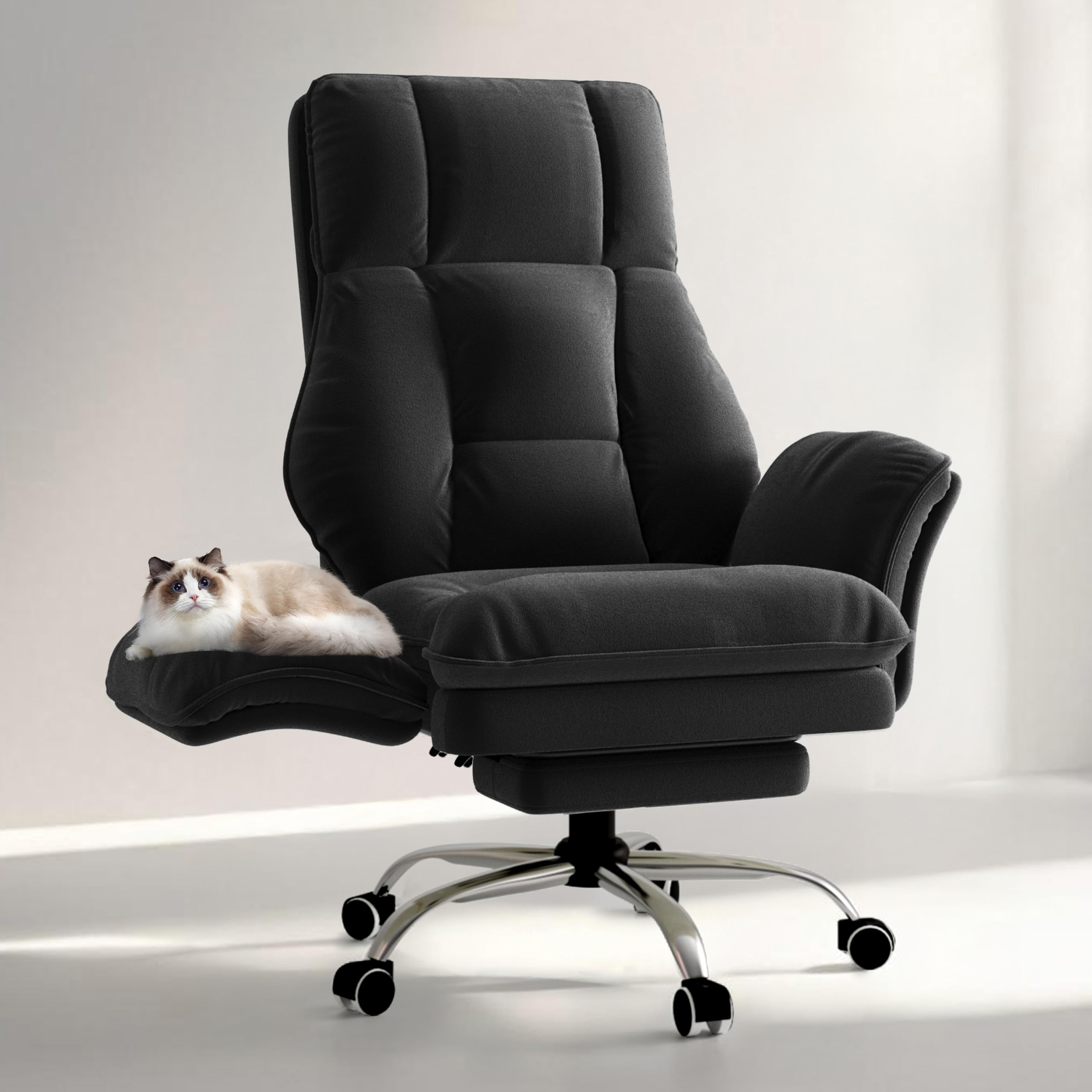 Big and Tall Office Chair, Flip Armrests for Pets & Cross Legged Sitting, Executive Ergonomic Computer Gaming Chair with Foot Rest, Premium Tech Fabric Wide Seat Reclining Desk Chair