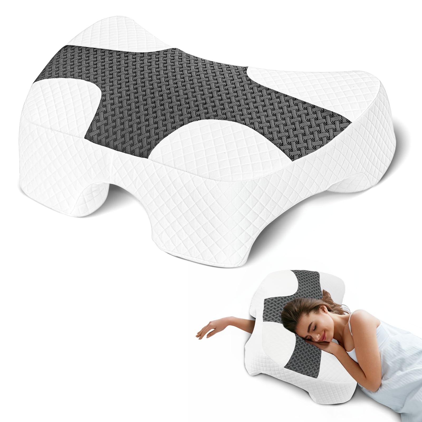 Side Sleeper Pillow with Arm Hole, Shoulder Relief System, Arm Pillow for Neck and Shoulder Pain, Premium Memory Foam, Suitable for Side, Back and Stomach Sleepers - Grey, 6in Height