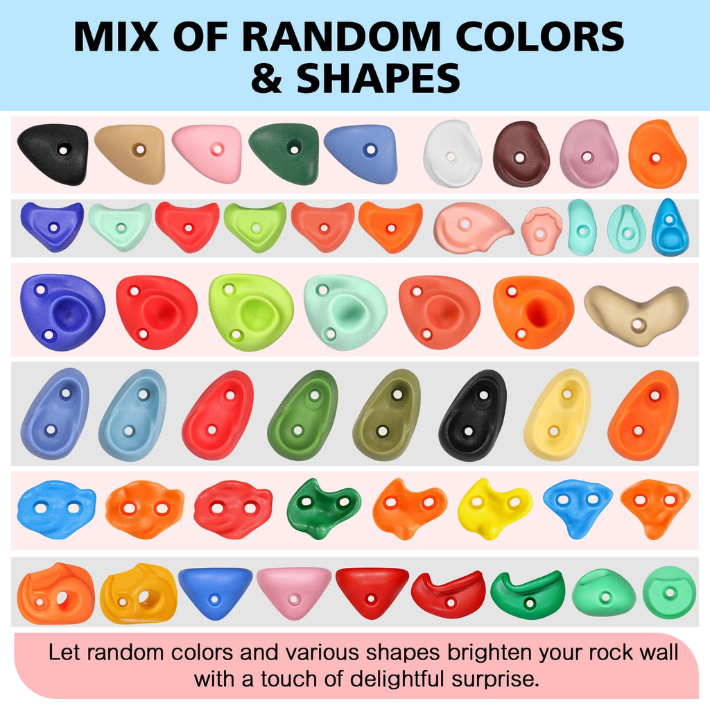 TOPNEW 32 Rock Climbing Holds Multi Size for Kids, Adult Rock Wall Holds Climbing Rock Wall Grips for Indoor and Outdoor Playground Play Set - Includes 2 Inch Mounting Hardware