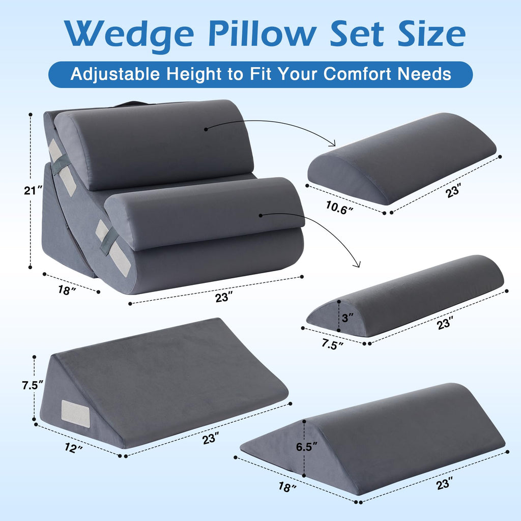 Ahpmeoa 6PCS Wedge Pillow Set for After Surgery, Orthopedic Bed Wedge Pillow for Headboard, Memory Foam Back Pillow for Bed Sitting Up, Sit Up Pillow for Acid Reflux Relief, GERD, Anti Snoring (White)
